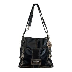 Franco Sarto black faux leather silver detail convertible shoulder crossbody bag